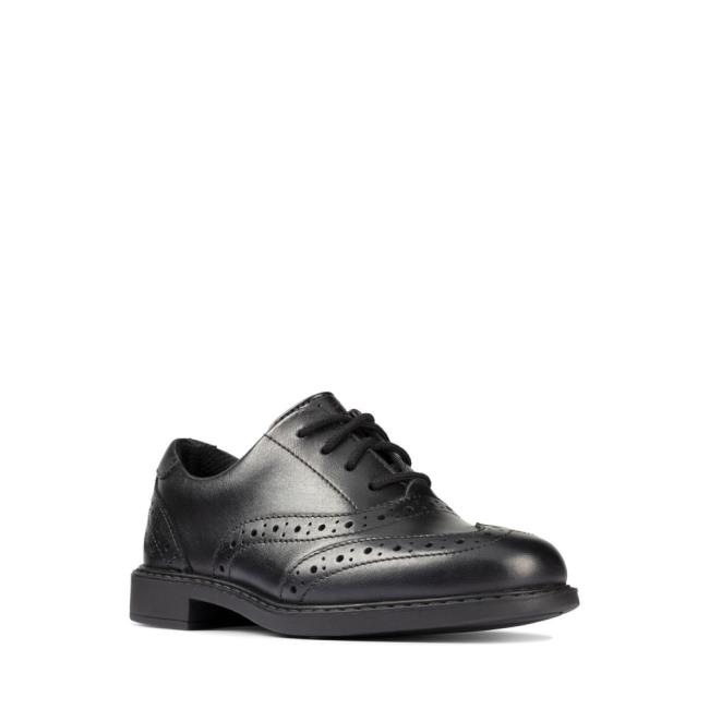 Clarks Scala Brogue Kid Schulschuhe Mädchen Schwarz | CLK219LIQ