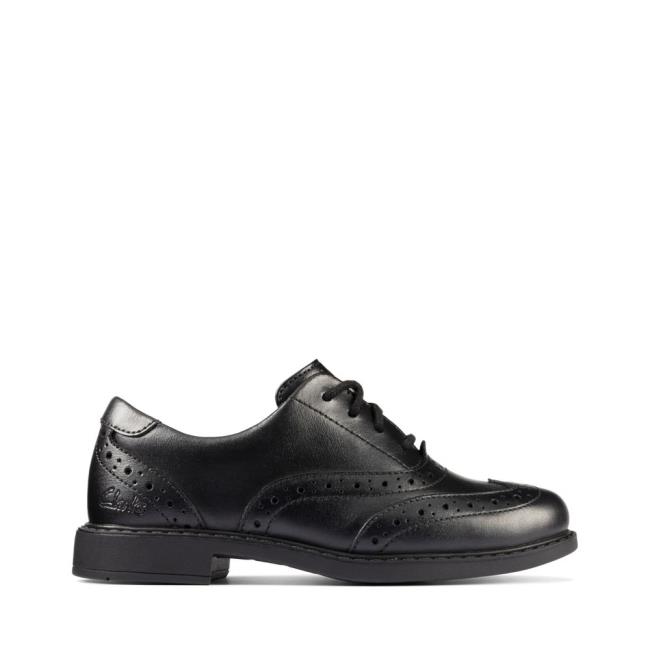 Clarks Scala Brogue Kid Schulschuhe Mädchen Schwarz | CLK219LIQ